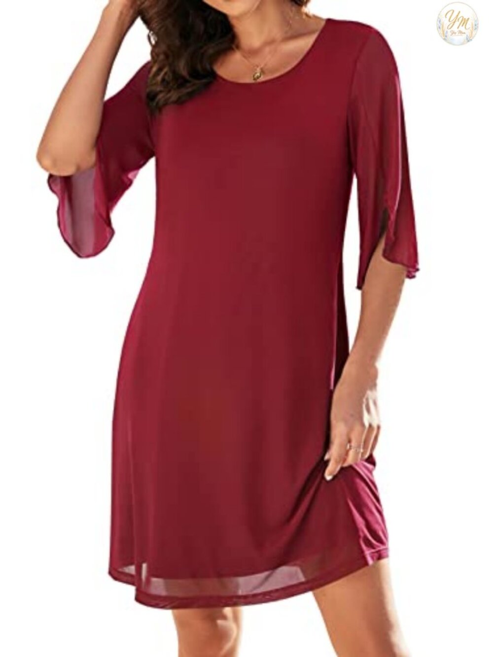 Women's 3/4 Sleeve Midi Cocktail Party Wedding Guest Dress